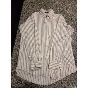 Hathaway Mens Striped Button Down Shirt 15.5-34 White Navy Burgundy Cotton USA